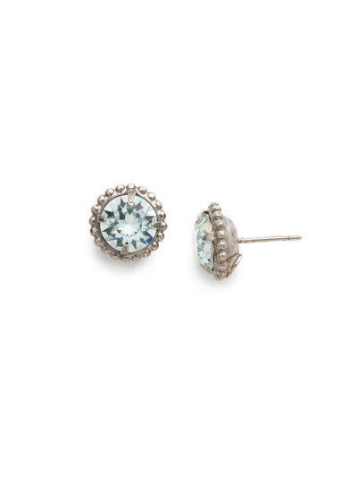 Simplicity Stud Earrings - EBY38ASLAQ - <p>A timeless classic, the Simplicity Stud Earrings feature round cut crystals in a variety of colors; accented with a halo of metal beaded detail. Need help picking a stud? <a href="https://www.sorrelli.com/blogs/sisterhood/round-stud-earrings-101-a-rundown-of-sizes-styles-and-sparkle">Check out our size guide!</a> From Sorrelli's Light Aqua collection in our Antique Silver-tone finish.</p>