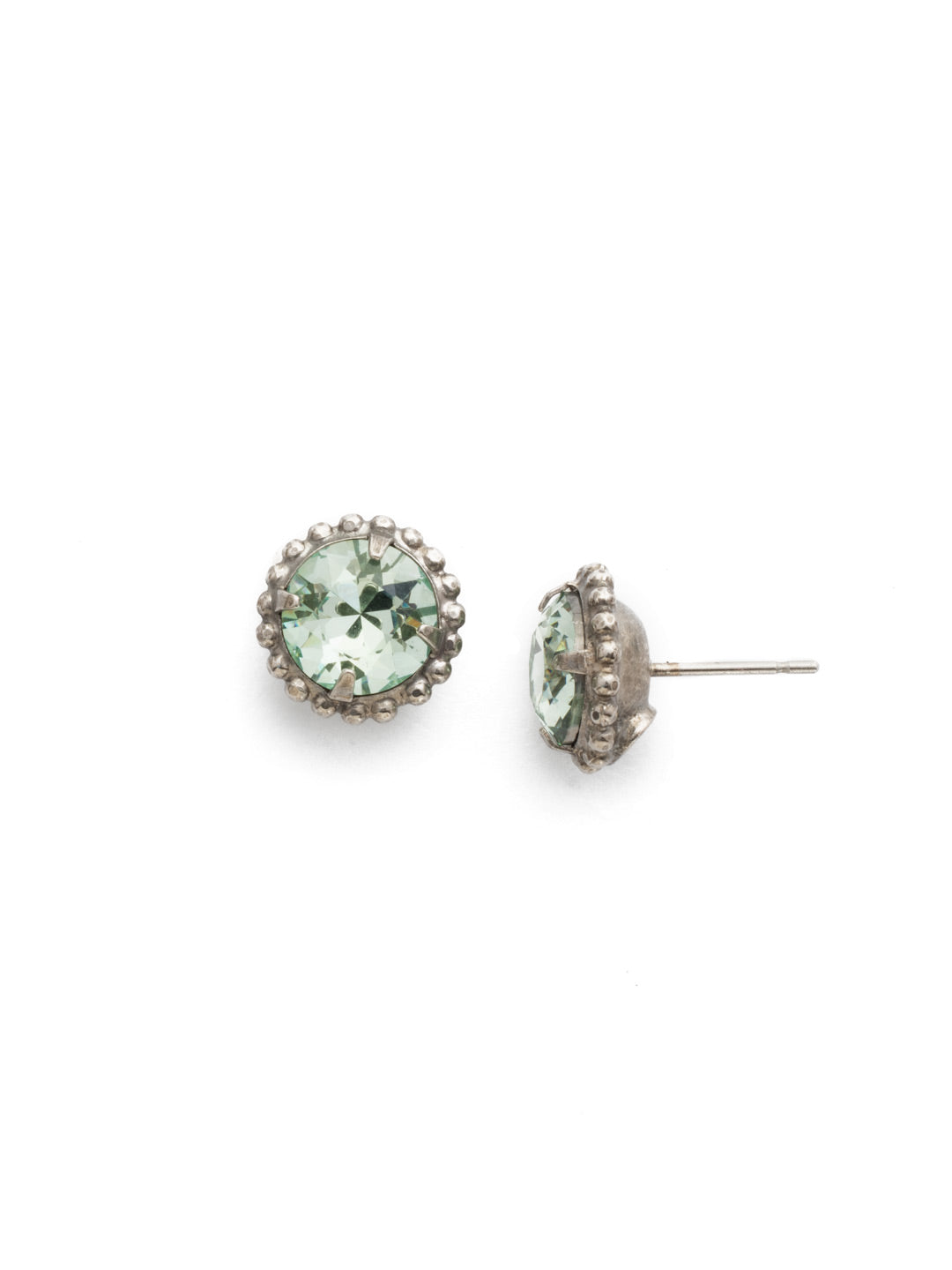Simplicity Stud Earrings - EBY38ASMIN - <p>A timeless classic, the Simplicity Stud Earrings feature round cut crystals in a variety of colors; accented with a halo of metal beaded detail. Need help picking a stud? <a href="https://www.sorrelli.com/blogs/sisterhood/round-stud-earrings-101-a-rundown-of-sizes-styles-and-sparkle">Check out our size guide!</a> From Sorrelli's Mint collection in our Antique Silver-tone finish.</p>