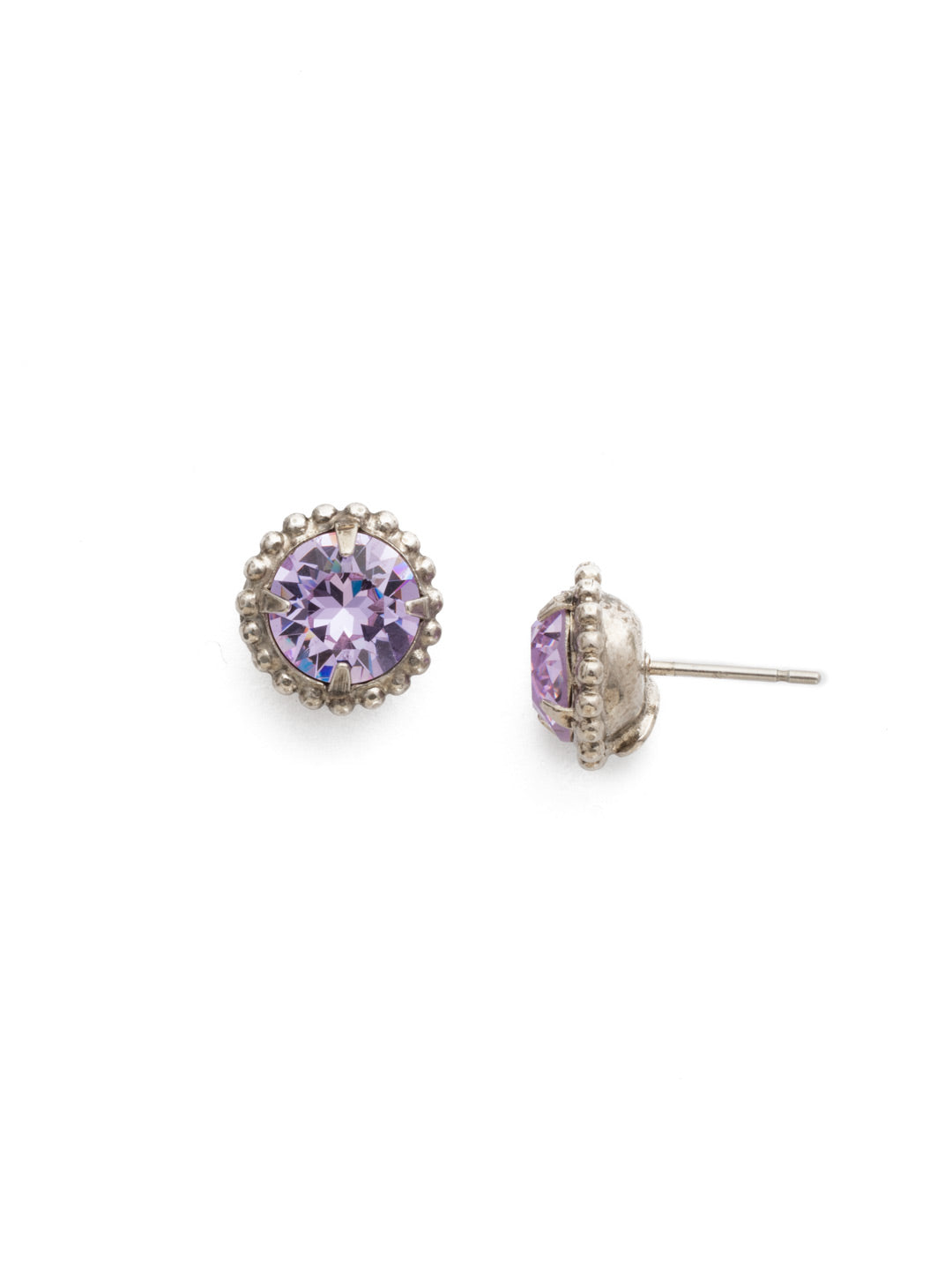 Simplicity Stud Earring - EBY38ASVI - <p>A timeless classic, the Simplicity Stud Earrings feature round cut crystals in a variety of colors; accented with a halo of metal beaded detail. From Sorrelli's Violet collection in our Antique Silver-tone finish.</p>