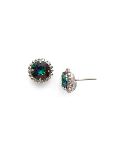 Simplicity Stud Earrings - EBY38ASVO - <p>A timeless classic, the Simplicity Stud Earrings feature round cut crystals in a variety of colors; accented with a halo of metal beaded detail. Need help picking a stud? <a href="https://www.sorrelli.com/blogs/sisterhood/round-stud-earrings-101-a-rundown-of-sizes-styles-and-sparkle">Check out our size guide!</a> From Sorrelli's Volcano collection in our Antique Silver-tone finish.</p>