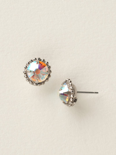 Simplicity Stud Earrings - EBY38ASWBR - <p>A timeless classic, the Simplicity Stud Earrings feature round cut crystals in a variety of colors; accented with a halo of metal beaded detail. Need help picking a stud? <a href="https://www.sorrelli.com/blogs/sisterhood/round-stud-earrings-101-a-rundown-of-sizes-styles-and-sparkle">Check out our size guide!</a> From Sorrelli's White Bridal collection in our Antique Silver-tone finish.</p>