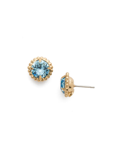 Simplicity Stud Earrings - EBY38BGAQU - <p>A timeless classic, the Simplicity Stud Earrings feature round cut crystals in a variety of colors; accented with a halo of metal beaded detail. Need help picking a stud? <a href="https://www.sorrelli.com/blogs/sisterhood/round-stud-earrings-101-a-rundown-of-sizes-styles-and-sparkle">Check out our size guide!</a> From Sorrelli's Aquamarine collection in our Bright Gold-tone finish.</p>