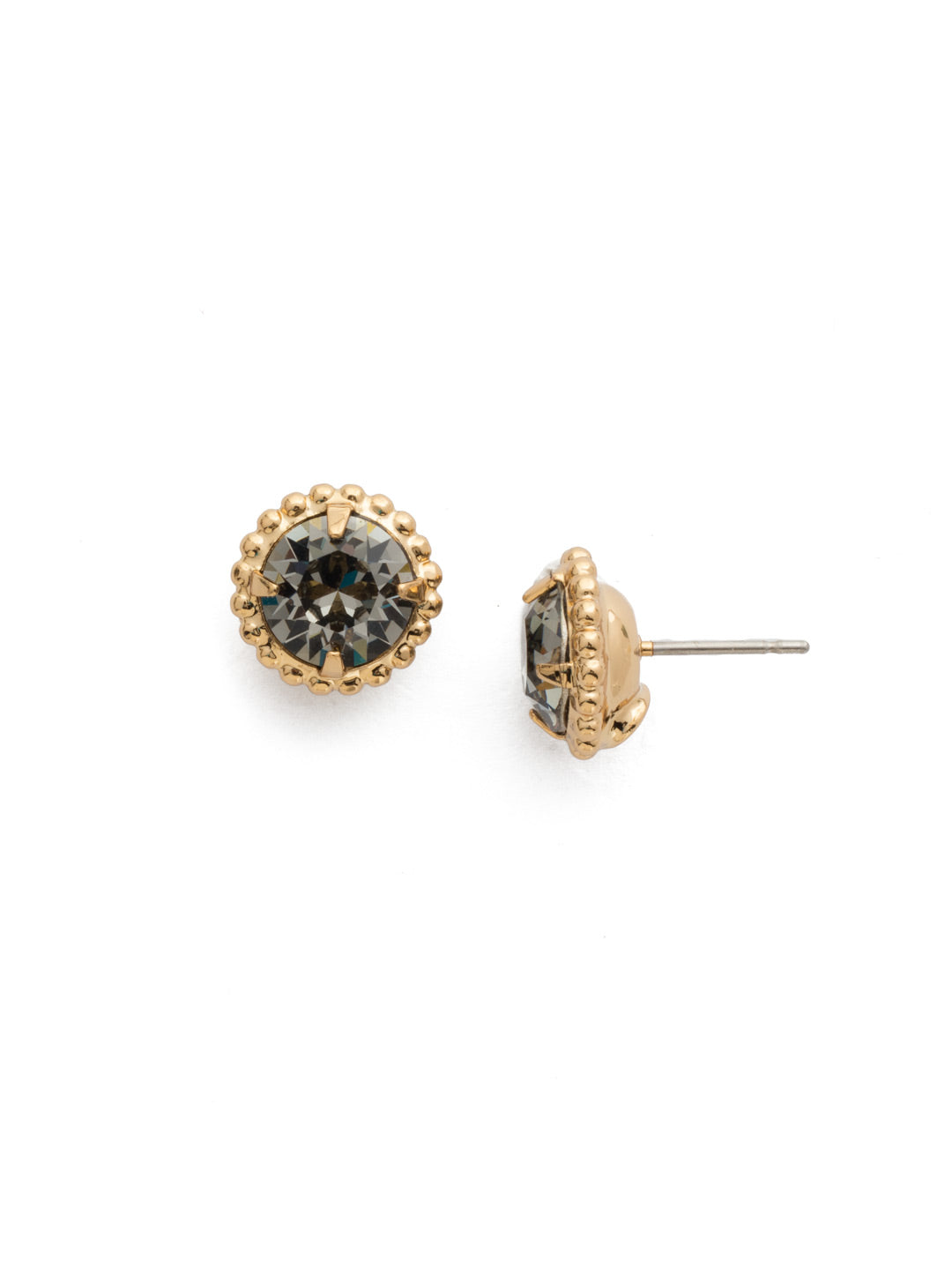 Simplicity Stud Earrings - EBY38BGBD - <p>A timeless classic, the Simplicity Stud Earrings feature round cut crystals in a variety of colors; accented with a halo of metal beaded detail. Need help picking a stud? <a href="https://www.sorrelli.com/blogs/sisterhood/round-stud-earrings-101-a-rundown-of-sizes-styles-and-sparkle">Check out our size guide!</a> From Sorrelli's Black Diamond collection in our Bright Gold-tone finish.</p>
