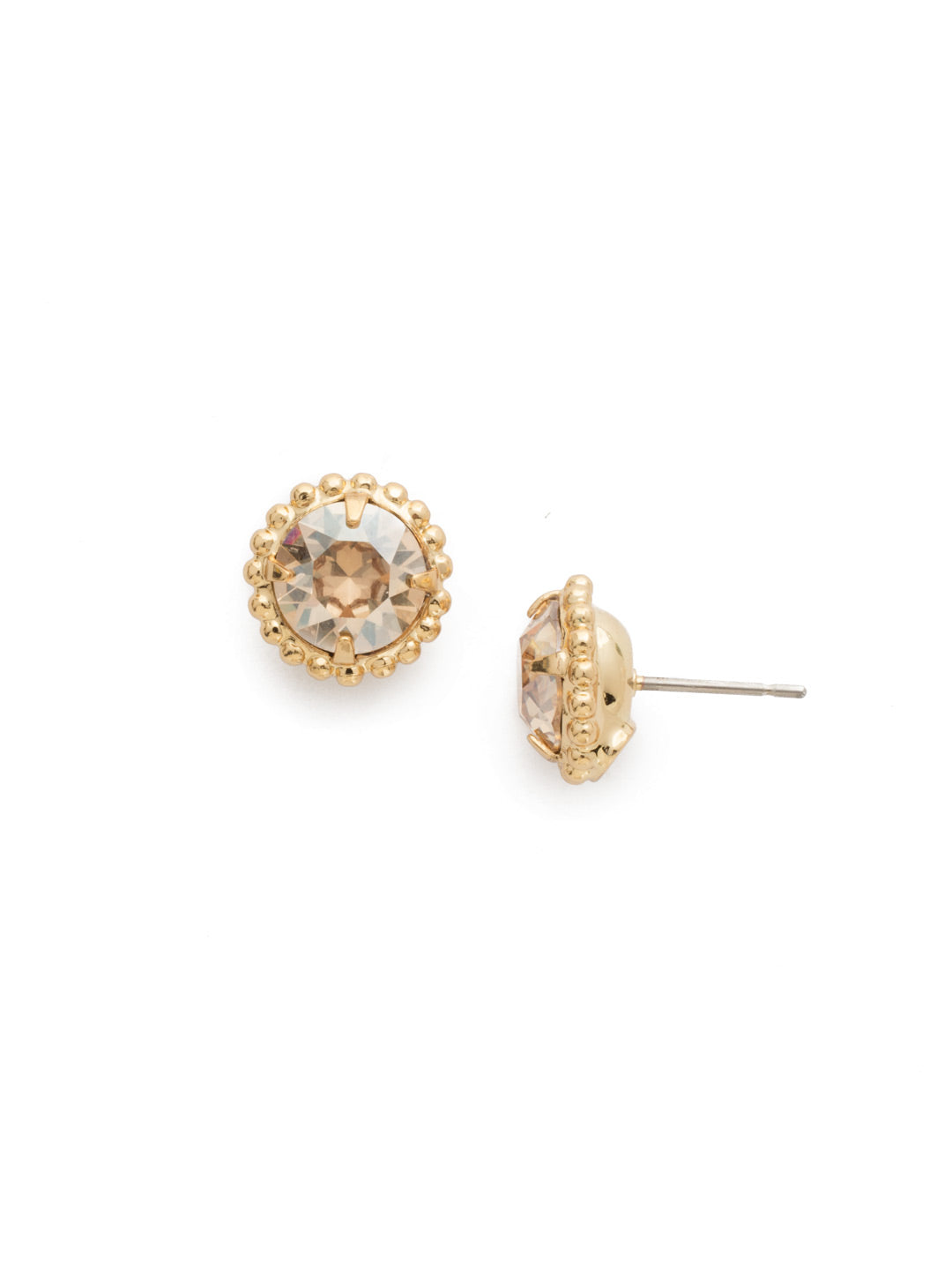 Simplicity Stud Earrings - EBY38BGDCH - <p>A timeless classic, the Simplicity Stud Earrings feature round cut crystals in a variety of colors; accented with a halo of metal beaded detail. Need help picking a stud? <a href="https://www.sorrelli.com/blogs/sisterhood/round-stud-earrings-101-a-rundown-of-sizes-styles-and-sparkle">Check out our size guide!</a> From Sorrelli's Dark Champagne collection in our Bright Gold-tone finish.</p>