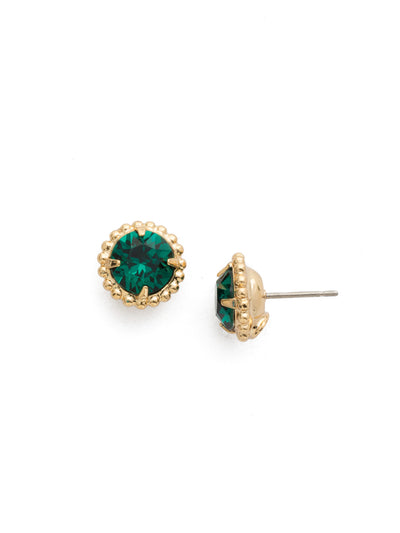 Simplicity Stud Earrings - EBY38BGEME - <p>A timeless classic, the Simplicity Stud Earrings feature round cut crystals in a variety of colors; accented with a halo of metal beaded detail. Need help picking a stud? <a href="https://www.sorrelli.com/blogs/sisterhood/round-stud-earrings-101-a-rundown-of-sizes-styles-and-sparkle">Check out our size guide!</a> From Sorrelli's Emerald collection in our Bright Gold-tone finish.</p>