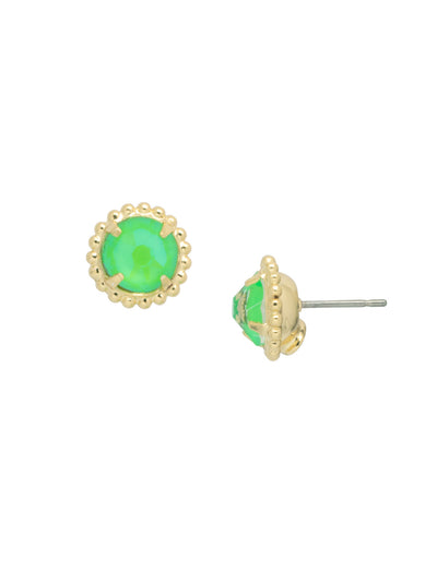 Simplicity Stud Earrings - EBY38BGETG - <p>A timeless classic, the Simplicity Stud Earrings feature round cut crystals in a variety of colors; accented with a halo of metal beaded detail. Need help picking a stud? <a href="https://www.sorrelli.com/blogs/sisterhood/round-stud-earrings-101-a-rundown-of-sizes-styles-and-sparkle">Check out our size guide!</a> From Sorrelli's Electric Green  collection in our Bright Gold-tone finish.</p>