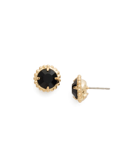 Simplicity Stud Earrings - EBY38BGJET - <p>A timeless classic, the Simplicity Stud Earrings feature round cut crystals in a variety of colors; accented with a halo of metal beaded detail. Need help picking a stud? <a href="https://www.sorrelli.com/blogs/sisterhood/round-stud-earrings-101-a-rundown-of-sizes-styles-and-sparkle">Check out our size guide!</a> From Sorrelli's Jet collection in our Bright Gold-tone finish.</p>