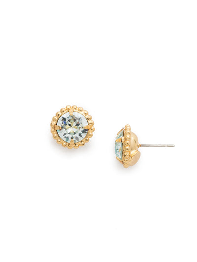 Simplicity Stud Earrings - EBY38BGLAQ - <p>A timeless classic, the Simplicity Stud Earrings feature round cut crystals in a variety of colors; accented with a halo of metal beaded detail. Need help picking a stud? <a href="https://www.sorrelli.com/blogs/sisterhood/round-stud-earrings-101-a-rundown-of-sizes-styles-and-sparkle">Check out our size guide!</a> From Sorrelli's Light Aqua collection in our Bright Gold-tone finish.</p>