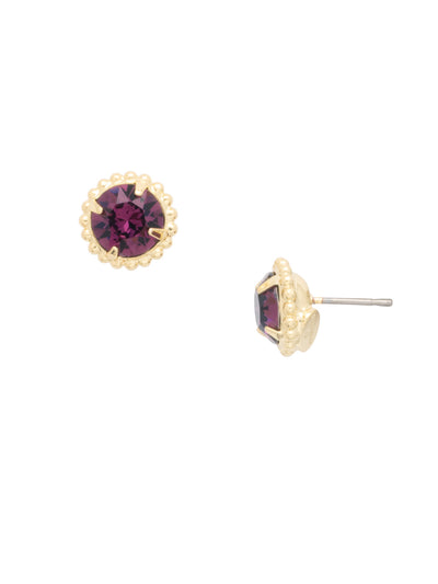 Simplicity Stud Earrings - EBY38BGMRL - <p>A timeless classic, the Simplicity Stud Earrings feature round cut crystals in a variety of colors; accented with a halo of metal beaded detail. Need help picking a stud? <a href="https://www.sorrelli.com/blogs/sisterhood/round-stud-earrings-101-a-rundown-of-sizes-styles-and-sparkle">Check out our size guide!</a> From Sorrelli's Merlot collection in our Bright Gold-tone finish.</p>