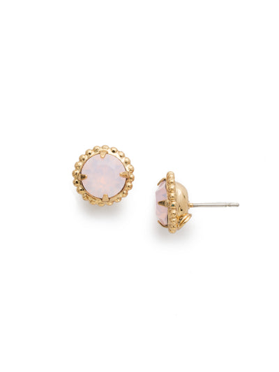 Simplicity Stud Earrings - EBY38BGROW - <p>A timeless classic, the Simplicity Stud Earrings feature round cut crystals in a variety of colors; accented with a halo of metal beaded detail. Need help picking a stud? <a href="https://www.sorrelli.com/blogs/sisterhood/round-stud-earrings-101-a-rundown-of-sizes-styles-and-sparkle">Check out our size guide!</a> From Sorrelli's Rose Water collection in our Bright Gold-tone finish.</p>