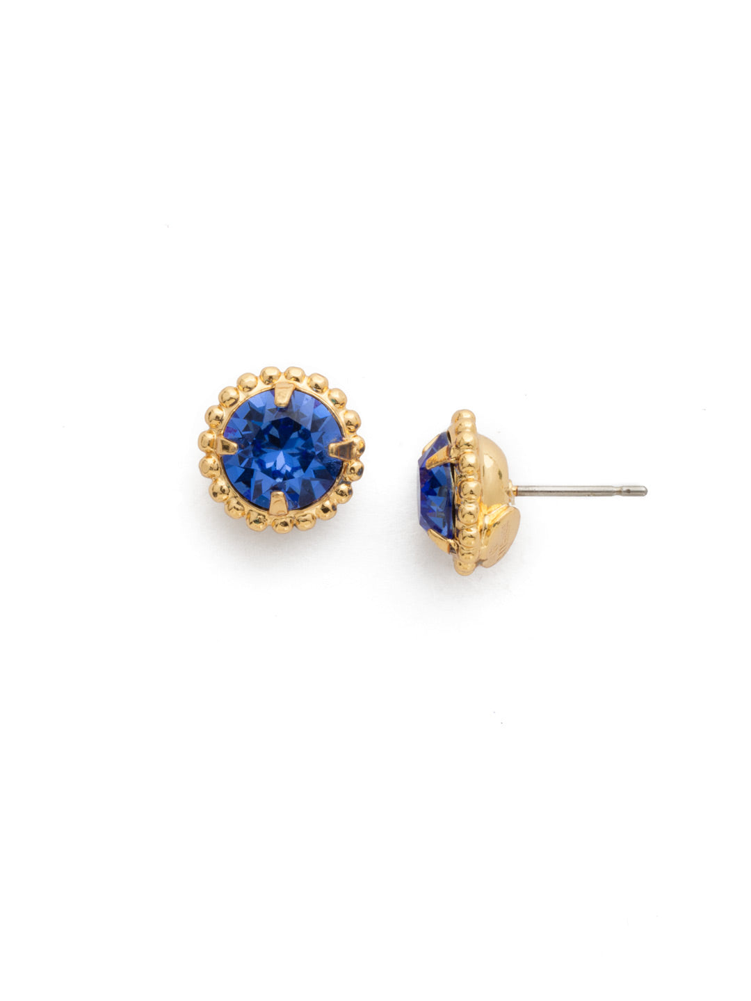 Simplicity Stud Earrings - EBY38BGSAP - <p>A timeless classic, the Simplicity Stud Earrings feature round cut crystals in a variety of colors; accented with a halo of metal beaded detail. Need help picking a stud? <a href="https://www.sorrelli.com/blogs/sisterhood/round-stud-earrings-101-a-rundown-of-sizes-styles-and-sparkle">Check out our size guide!</a> From Sorrelli's Sapphire collection in our Bright Gold-tone finish.</p>