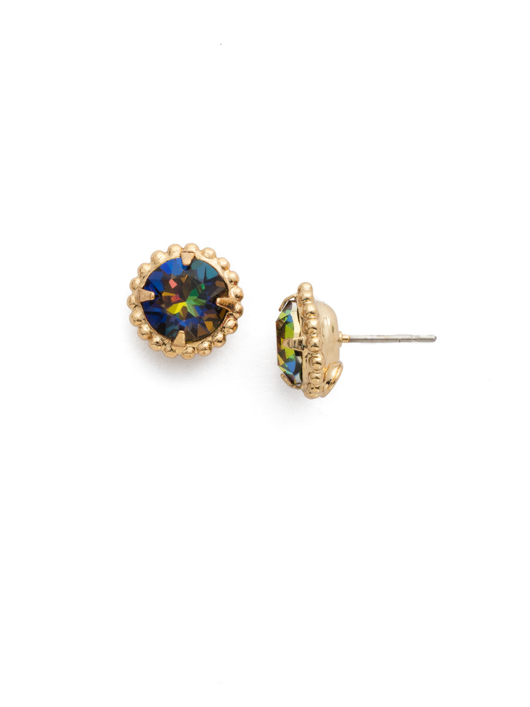 Simplicity Stud Earring - EBY38BGVO - <p>A timeless classic, the Simplicity Stud Earrings feature round cut crystals in a variety of colors; accented with a halo of metal beaded detail. From Sorrelli's Volcano collection in our Bright Gold-tone finish.</p>