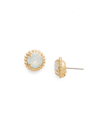 Simplicity Stud Earrings - EBY38BGWO - <p>A timeless classic, the Simplicity Stud Earrings feature round cut crystals in a variety of colors; accented with a halo of metal beaded detail. Need help picking a stud? <a href="https://www.sorrelli.com/blogs/sisterhood/round-stud-earrings-101-a-rundown-of-sizes-styles-and-sparkle">Check out our size guide!</a> From Sorrelli's White Opal collection in our Bright Gold-tone finish.</p>