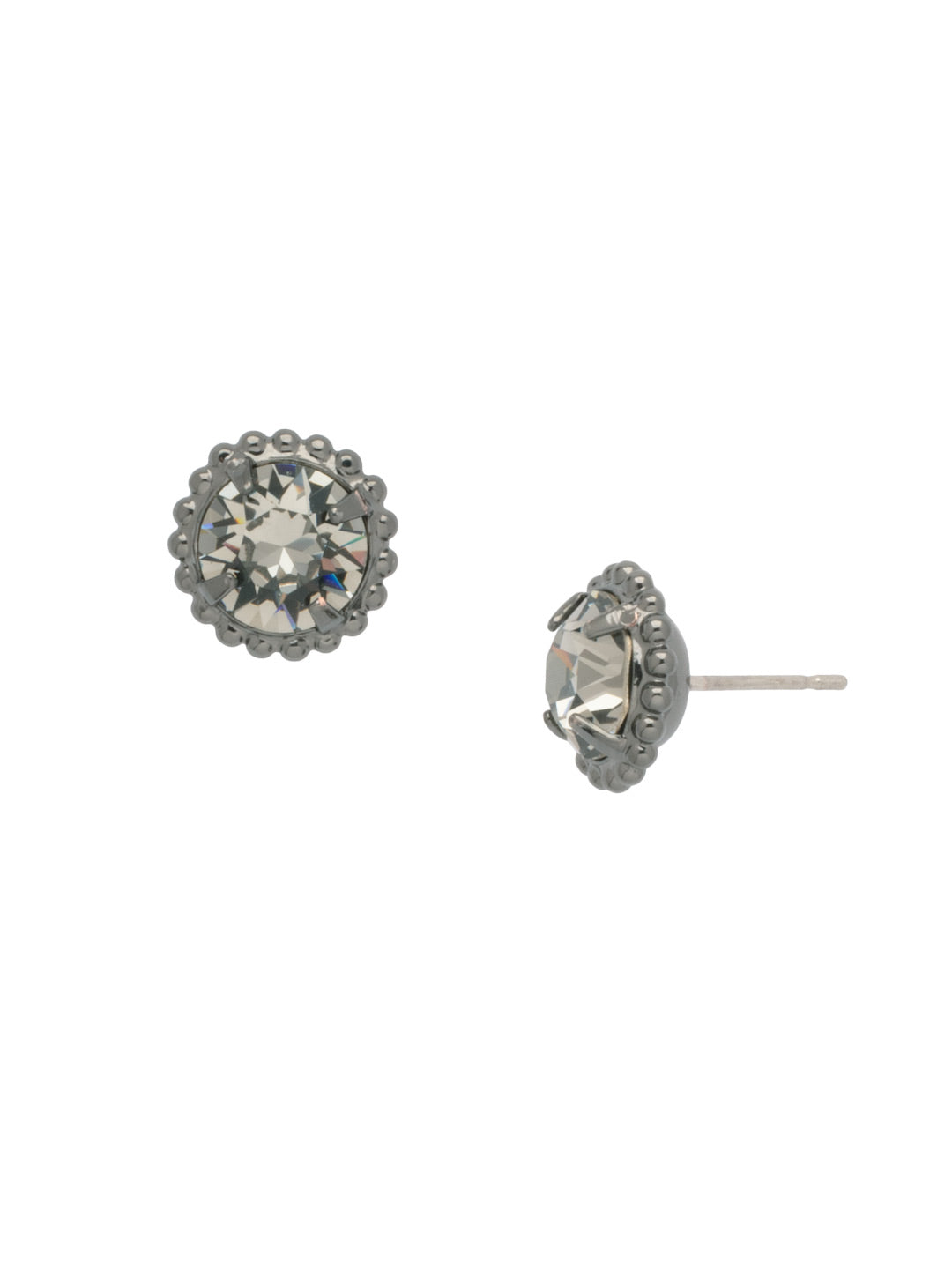 Simplicity Stud Earrings - EBY38GMBD - <p>A timeless classic, the Simplicity Stud Earrings feature round cut crystals in a variety of colors; accented with a halo of metal beaded detail. Need help picking a stud? <a href="https://www.sorrelli.com/blogs/sisterhood/round-stud-earrings-101-a-rundown-of-sizes-styles-and-sparkle">Check out our size guide!</a> From Sorrelli's Black Diamond collection in our Gun Metal finish.</p>