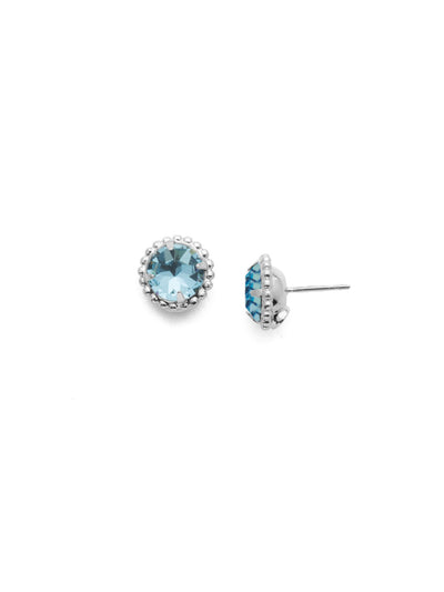 Simplicity Stud Earrings - EBY38PDAQU - <p>A timeless classic, the Simplicity Stud Earrings feature round cut crystals in a variety of colors; accented with a halo of metal beaded detail. Need help picking a stud? <a href="https://www.sorrelli.com/blogs/sisterhood/round-stud-earrings-101-a-rundown-of-sizes-styles-and-sparkle">Check out our size guide!</a> From Sorrelli's Aquamarine collection in our Palladium finish.</p>