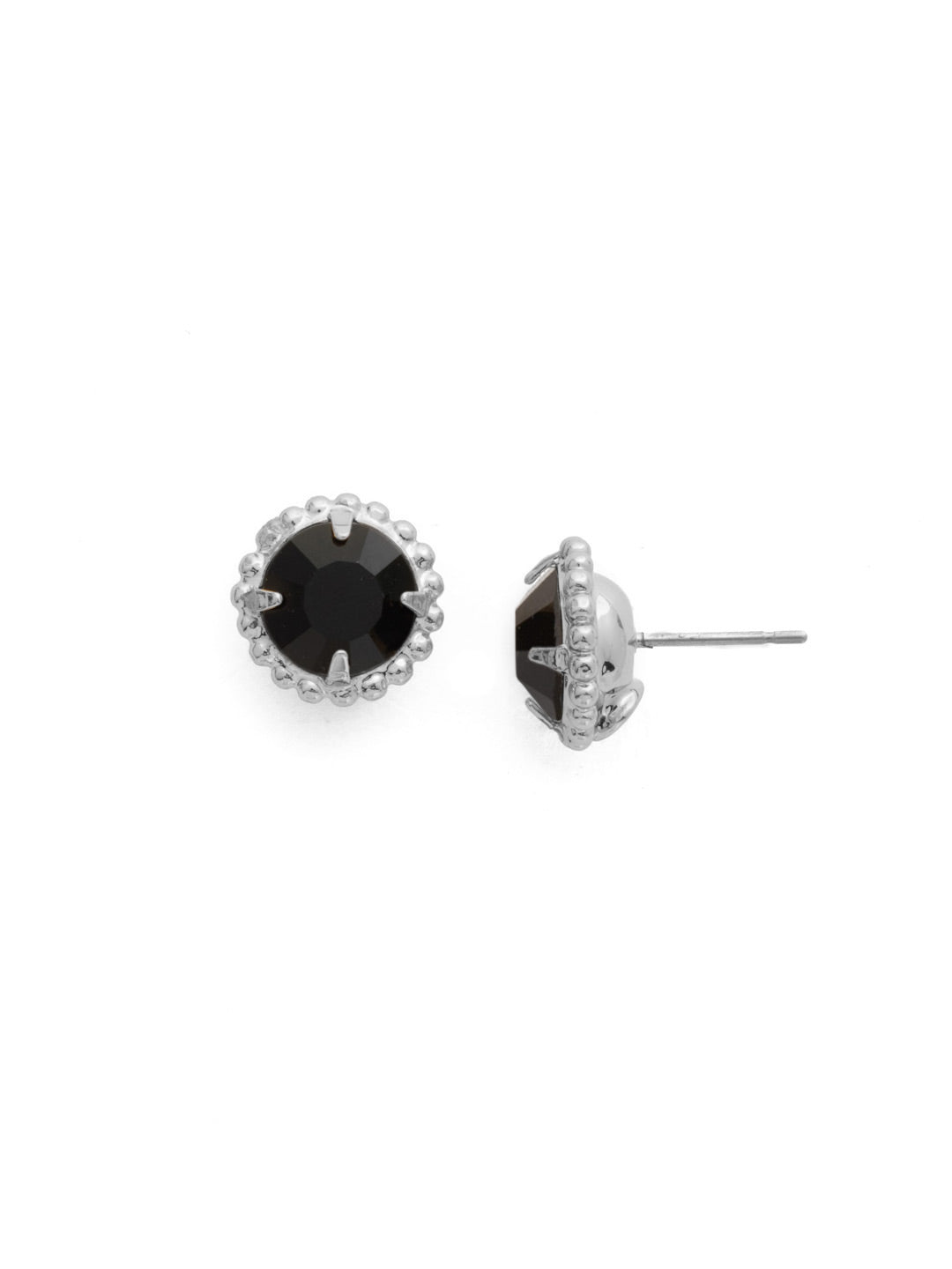 Simplicity Stud Earrings - EBY38PDJET - <p>A timeless classic, the Simplicity Stud Earrings feature round cut crystals in a variety of colors; accented with a halo of metal beaded detail. Need help picking a stud? <a href="https://www.sorrelli.com/blogs/sisterhood/round-stud-earrings-101-a-rundown-of-sizes-styles-and-sparkle">Check out our size guide!</a> From Sorrelli's Jet collection in our Palladium finish.</p>