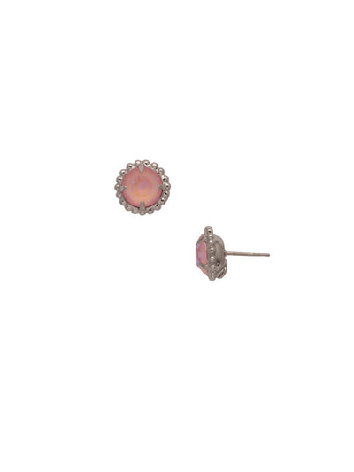Simplicity Stud Earrings - EBY38PDPPN - <p>A timeless classic, the Simplicity Stud Earrings feature round cut crystals in a variety of colors; accented with a halo of metal beaded detail. Need help picking a stud? <a href="https://www.sorrelli.com/blogs/sisterhood/round-stud-earrings-101-a-rundown-of-sizes-styles-and-sparkle">Check out our size guide!</a> From Sorrelli's Pink Pineapple collection in our Palladium finish.</p>