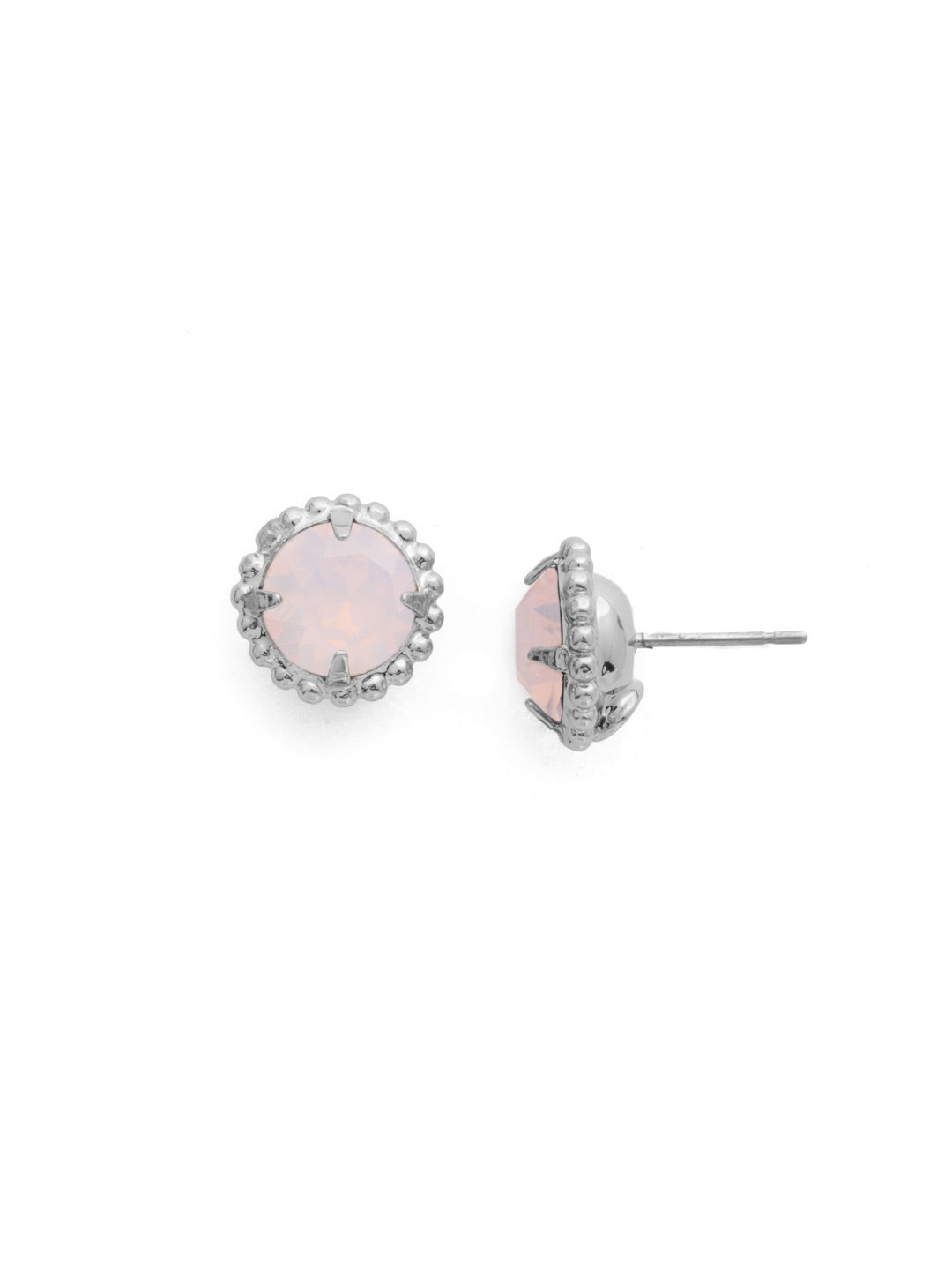 Simplicity Stud Earrings - EBY38PDROW - <p>A timeless classic, the Simplicity Stud Earrings feature round cut crystals in a variety of colors; accented with a halo of metal beaded detail. Need help picking a stud? <a href="https://www.sorrelli.com/blogs/sisterhood/round-stud-earrings-101-a-rundown-of-sizes-styles-and-sparkle">Check out our size guide!</a> From Sorrelli's Rose Water collection in our Palladium finish.</p>