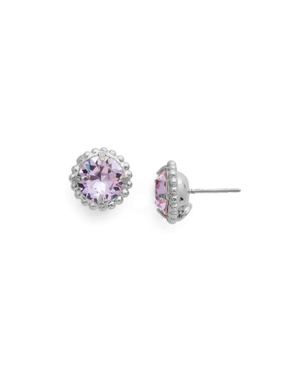 Simplicity Stud Earrings - EBY38PDVI - <p>A timeless classic, the Simplicity Stud Earrings feature round cut crystals in a variety of colors; accented with a halo of metal beaded detail. Need help picking a stud? <a href="https://www.sorrelli.com/blogs/sisterhood/round-stud-earrings-101-a-rundown-of-sizes-styles-and-sparkle">Check out our size guide!</a> From Sorrelli's Violet collection in our Palladium finish.</p>