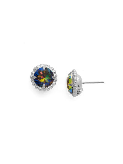 Simplicity Stud Earrings - EBY38PDVO - <p>A timeless classic, the Simplicity Stud Earrings feature round cut crystals in a variety of colors; accented with a halo of metal beaded detail. Need help picking a stud? <a href="https://www.sorrelli.com/blogs/sisterhood/round-stud-earrings-101-a-rundown-of-sizes-styles-and-sparkle">Check out our size guide!</a> From Sorrelli's Volcano collection in our Palladium finish.</p>