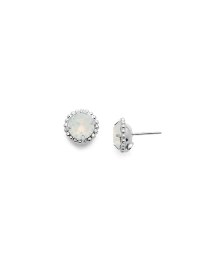 Simplicity Stud Earrings - EBY38PDWO - <p>A timeless classic, the Simplicity Stud Earrings feature round cut crystals in a variety of colors; accented with a halo of metal beaded detail. Need help picking a stud? <a href="https://www.sorrelli.com/blogs/sisterhood/round-stud-earrings-101-a-rundown-of-sizes-styles-and-sparkle">Check out our size guide!</a> From Sorrelli's White Opal collection in our Palladium finish.</p>