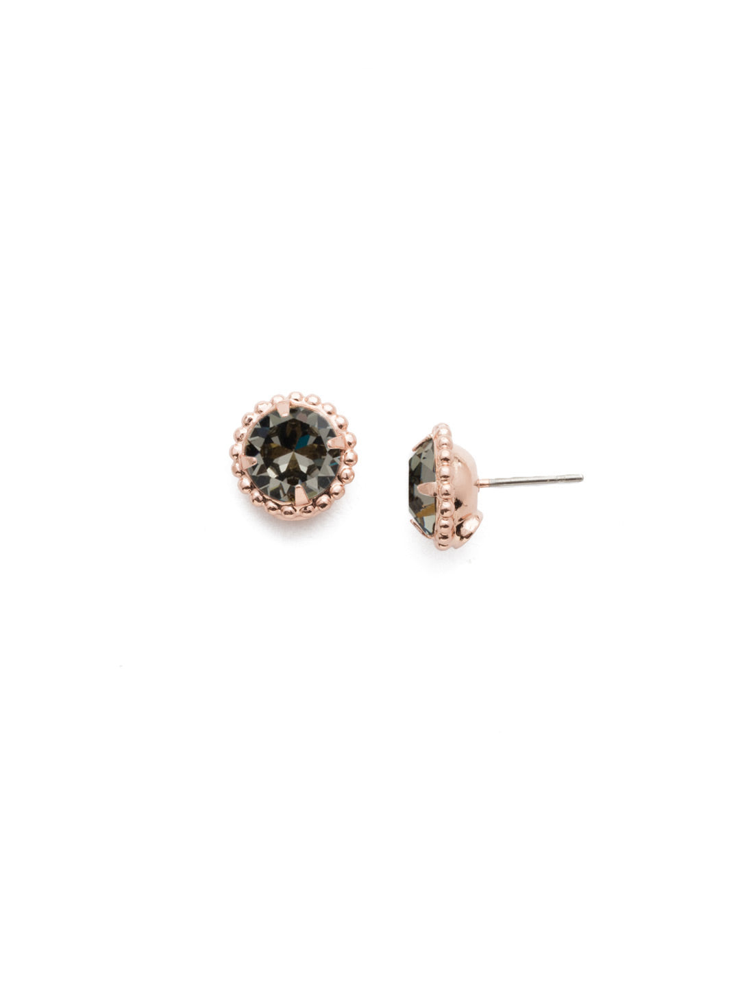 Simplicity Stud Earrings - EBY38RGBD - <p>A timeless classic, the Simplicity Stud Earrings feature round cut crystals in a variety of colors; accented with a halo of metal beaded detail. Need help picking a stud? <a href="https://www.sorrelli.com/blogs/sisterhood/round-stud-earrings-101-a-rundown-of-sizes-styles-and-sparkle">Check out our size guide!</a> From Sorrelli's Black Diamond collection in our Rose Gold-tone finish.</p>