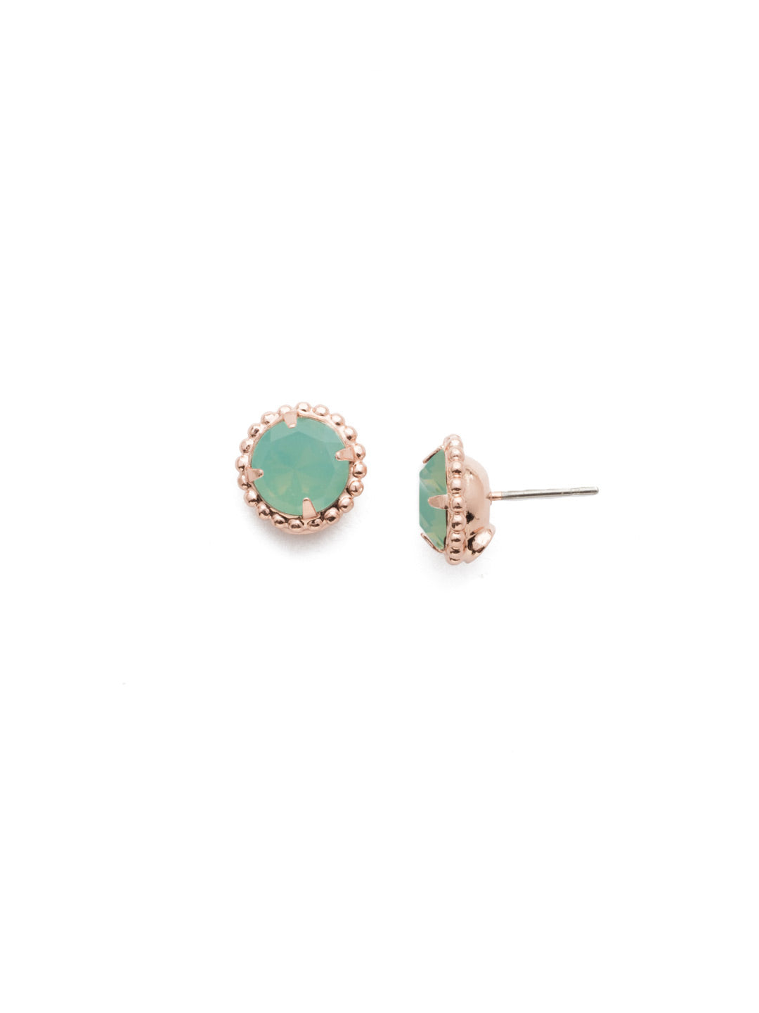 Simplicity Stud Earrings - EBY38RGPAC - <p>A timeless classic, the Simplicity Stud Earrings feature round cut crystals in a variety of colors; accented with a halo of metal beaded detail. Need help picking a stud? <a href="https://www.sorrelli.com/blogs/sisterhood/round-stud-earrings-101-a-rundown-of-sizes-styles-and-sparkle">Check out our size guide!</a> From Sorrelli's Pacific Opal collection in our Rose Gold-tone finish.</p>