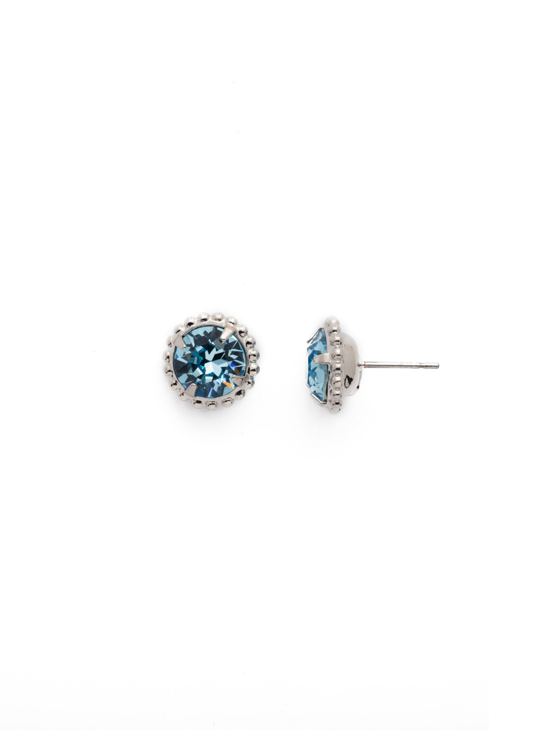 Simplicity Stud Earrings - EBY38RHAQU - <p>A timeless classic, the Simplicity Stud Earrings feature round cut crystals in a variety of colors; accented with a halo of metal beaded detail. Need help picking a stud? <a href="https://www.sorrelli.com/blogs/sisterhood/round-stud-earrings-101-a-rundown-of-sizes-styles-and-sparkle">Check out our size guide!</a> From Sorrelli's Aquamarine collection in our Palladium Silver-tone finish.</p>