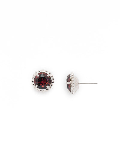 Simplicity Stud Earrings - EBY38RHBUR - <p>A timeless classic, the Simplicity Stud Earrings feature round cut crystals in a variety of colors; accented with a halo of metal beaded detail. Need help picking a stud? <a href="https://www.sorrelli.com/blogs/sisterhood/round-stud-earrings-101-a-rundown-of-sizes-styles-and-sparkle">Check out our size guide!</a> From Sorrelli's Burgundy collection in our Palladium Silver-tone finish.</p>