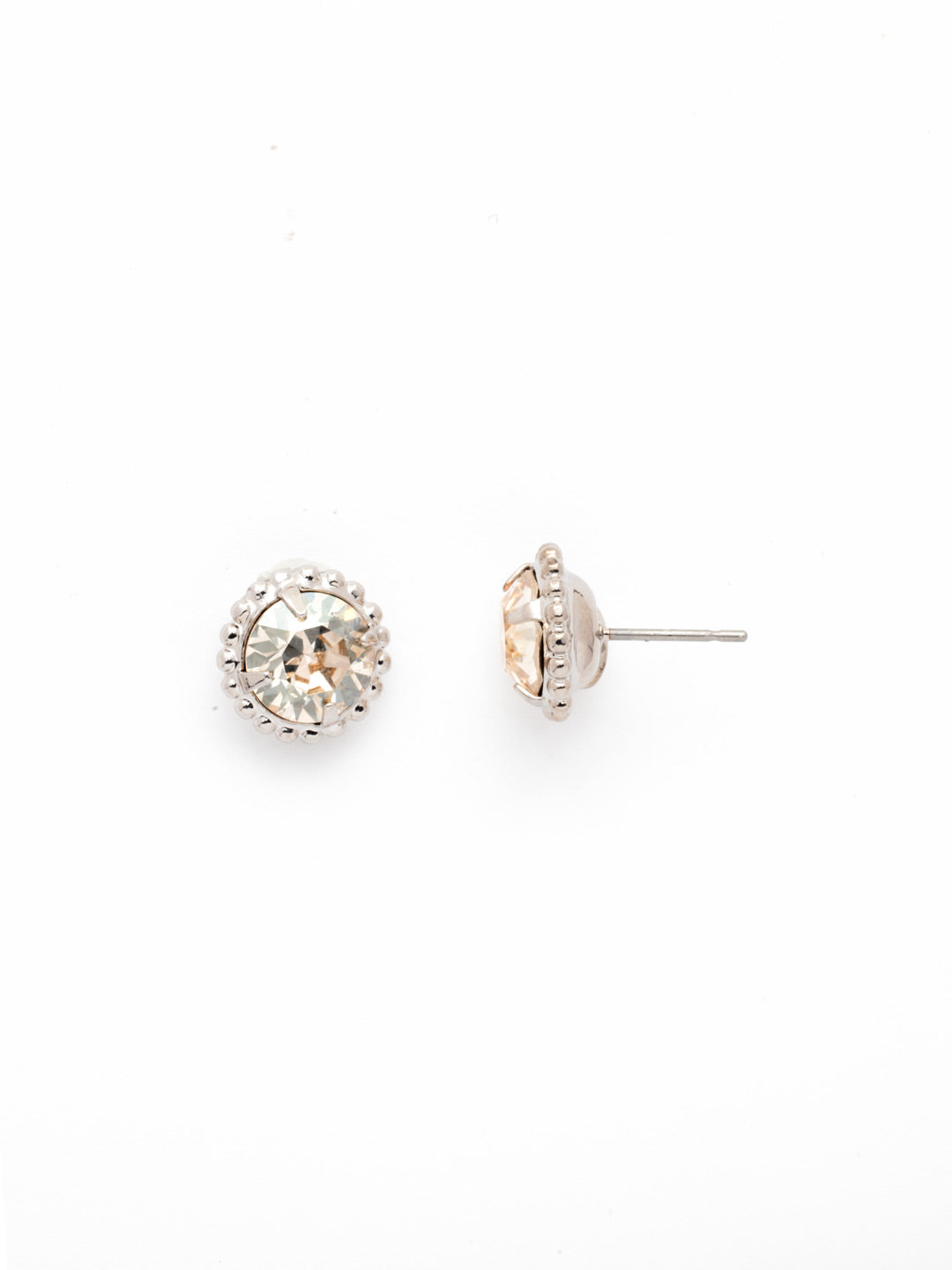 Simplicity Stud Earrings - EBY38RHCCH - <p>A timeless classic, the Simplicity Stud Earrings feature round cut crystals in a variety of colors; accented with a halo of metal beaded detail. Need help picking a stud? <a href="https://www.sorrelli.com/blogs/sisterhood/round-stud-earrings-101-a-rundown-of-sizes-styles-and-sparkle">Check out our size guide!</a> From Sorrelli's Crystal Champagne collection in our Palladium Silver-tone finish.</p>