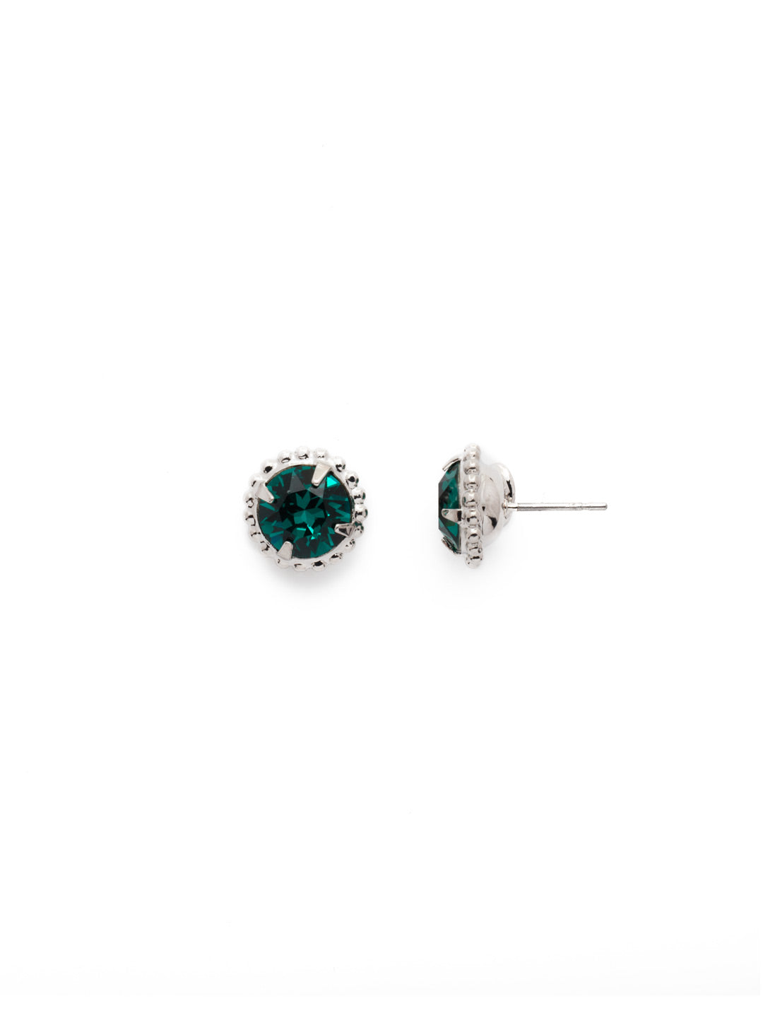 Simplicity Stud Earrings - EBY38RHEME - <p>A timeless classic, the Simplicity Stud Earrings feature round cut crystals in a variety of colors; accented with a halo of metal beaded detail. Need help picking a stud? <a href="https://www.sorrelli.com/blogs/sisterhood/round-stud-earrings-101-a-rundown-of-sizes-styles-and-sparkle">Check out our size guide!</a> From Sorrelli's Emerald collection in our Palladium Silver-tone finish.</p>