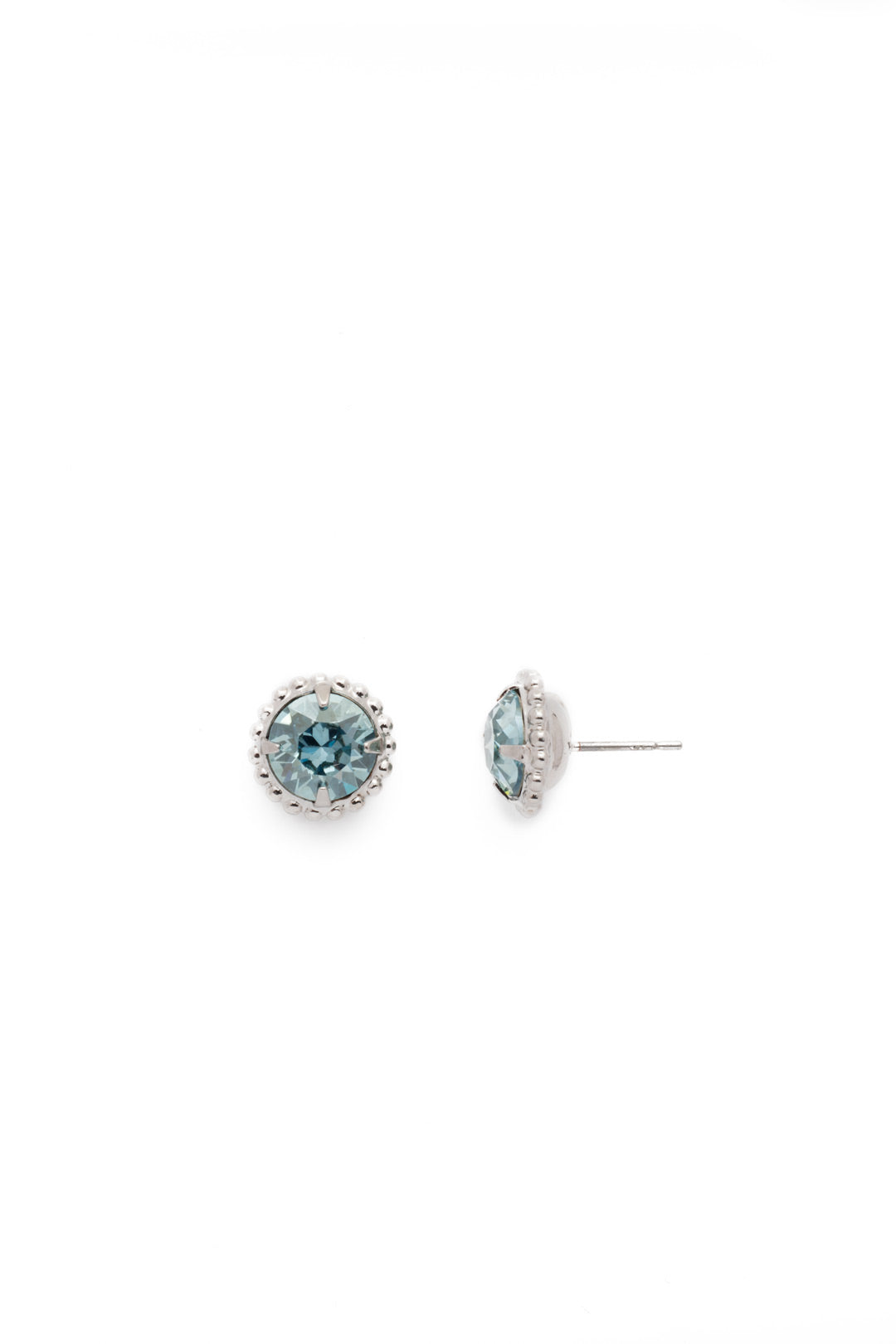 Simplicity Stud Earrings - EBY38RHLAQ - <p>A timeless classic, the Simplicity Stud Earrings feature round cut crystals in a variety of colors; accented with a halo of metal beaded detail. Need help picking a stud? <a href="https://www.sorrelli.com/blogs/sisterhood/round-stud-earrings-101-a-rundown-of-sizes-styles-and-sparkle">Check out our size guide!</a> From Sorrelli's Light Aqua collection in our Palladium Silver-tone finish.</p>