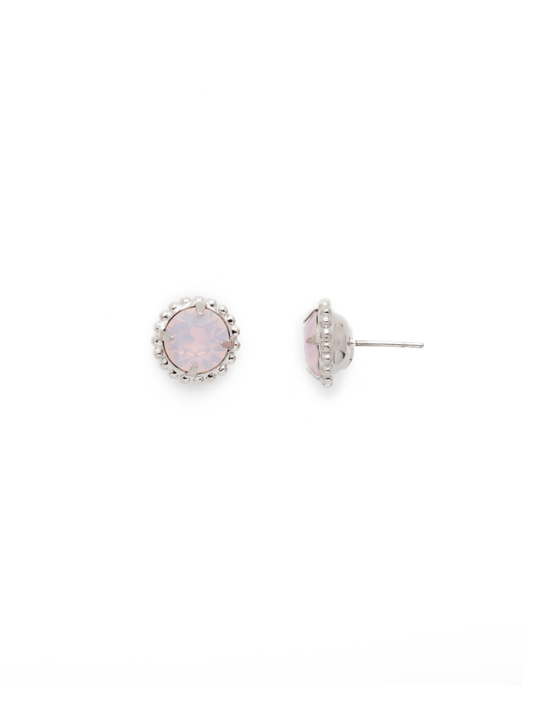 Simplicity Stud Earrings - EBY38RHROW - <p>A timeless classic, the Simplicity Stud Earrings feature round cut crystals in a variety of colors; accented with a halo of metal beaded detail. Need help picking a stud? <a href="https://www.sorrelli.com/blogs/sisterhood/round-stud-earrings-101-a-rundown-of-sizes-styles-and-sparkle">Check out our size guide!</a> From Sorrelli's Rose Water collection in our Palladium Silver-tone finish.</p>