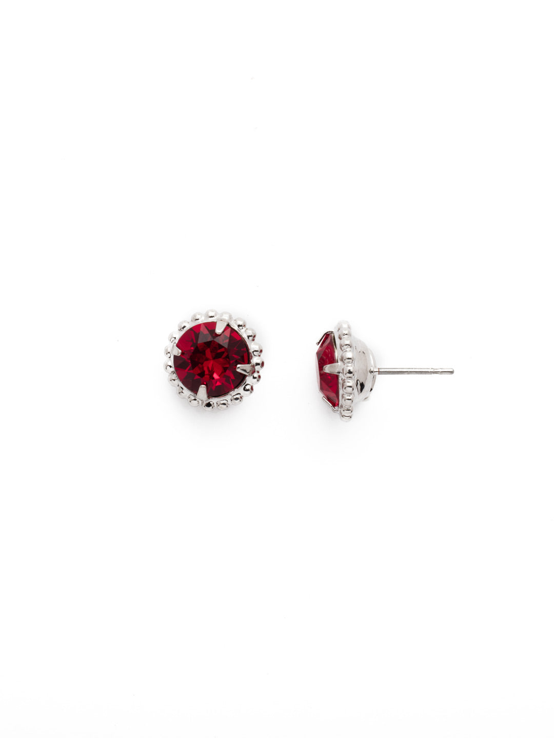Simplicity Stud Earrings - EBY38RHSI - <p>A timeless classic, the Simplicity Stud Earrings feature round cut crystals in a variety of colors; accented with a halo of metal beaded detail. Need help picking a stud? <a href="https://www.sorrelli.com/blogs/sisterhood/round-stud-earrings-101-a-rundown-of-sizes-styles-and-sparkle">Check out our size guide!</a> From Sorrelli's Siam collection in our Palladium Silver-tone finish.</p>