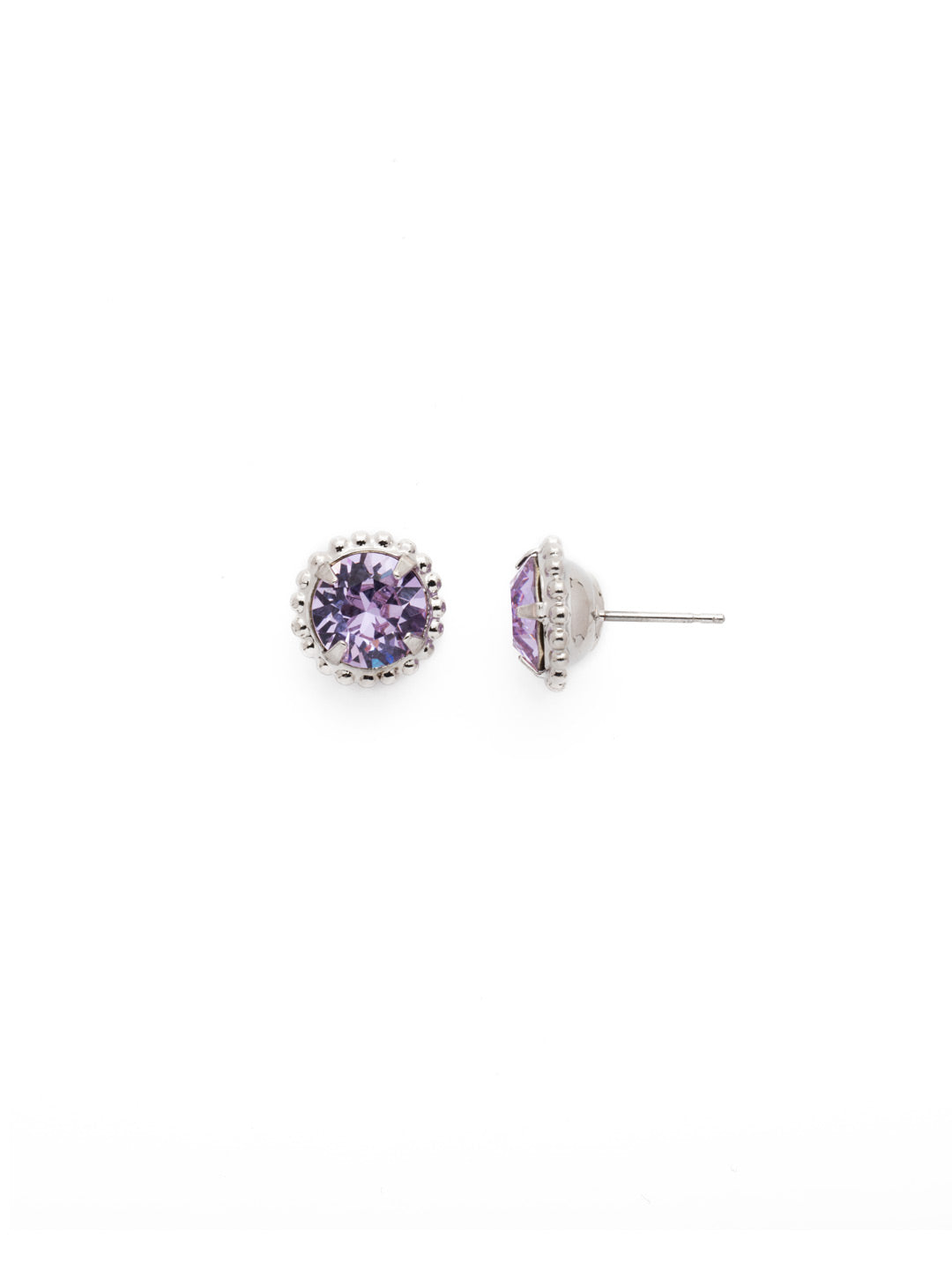 Simplicity Stud Earrings - EBY38RHVI - <p>A timeless classic, the Simplicity Stud Earrings feature round cut crystals in a variety of colors; accented with a halo of metal beaded detail. Need help picking a stud? <a href="https://www.sorrelli.com/blogs/sisterhood/round-stud-earrings-101-a-rundown-of-sizes-styles-and-sparkle">Check out our size guide!</a> From Sorrelli's Violet collection in our Palladium Silver-tone finish.</p>
