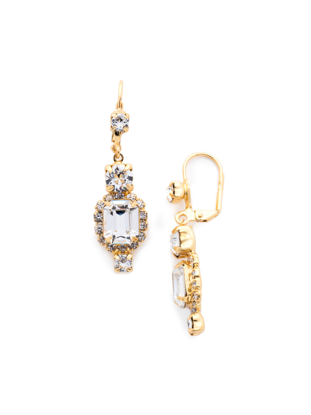 Classic Drop Dangle Earring - EBZ47BGCRY - <p>These french wire drop earrings exude glamour from every crystal. An emerald cut central crystal is encircled with smaller round stones and set between two circular crystals. From Sorrelli's Crystal collection in our Bright Gold-tone finish.</p>