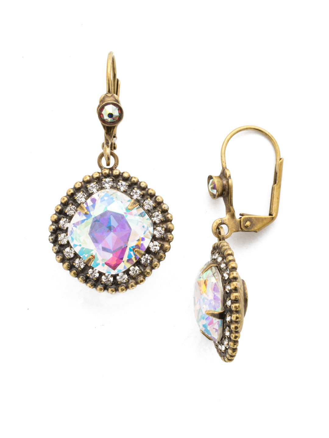 Cushion Cut Drop Dangle Earrings - ECB20AGSNF - <p>Behold graceful glamour at its finest. A cushion cut crystal surrounded by round gemstones hangs from a decorative hinge back clasp. From Sorrelli's Snowflake collection in our Antique Gold-tone finish.</p>