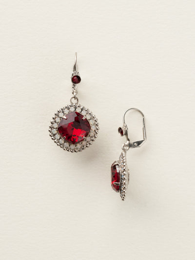 Cushion Cut Drop Dangle Earrings - ECB20ASCP - <p>Behold graceful glamour at its finest. A cushion cut crystal surrounded by round gemstones hangs from a decorative hinge back clasp. From Sorrelli's Crimson Pride collection in our Antique Silver-tone finish.</p>