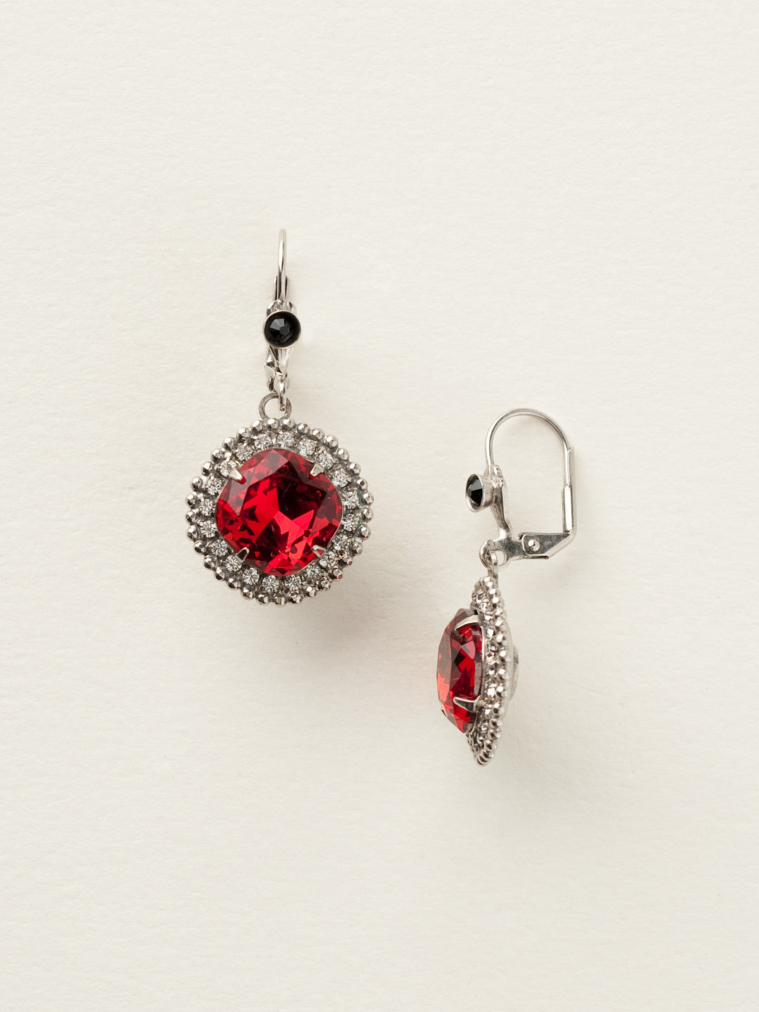 Cushion Cut Drop Dangle Earrings - ECB20ASGDAR - <p>Behold graceful glamour at its finest. A cushion cut crystal surrounded by round gemstones hangs from a decorative hinge back clasp. From Sorrelli's Game Day Red collection in our Antique Silver-tone finish.</p>
