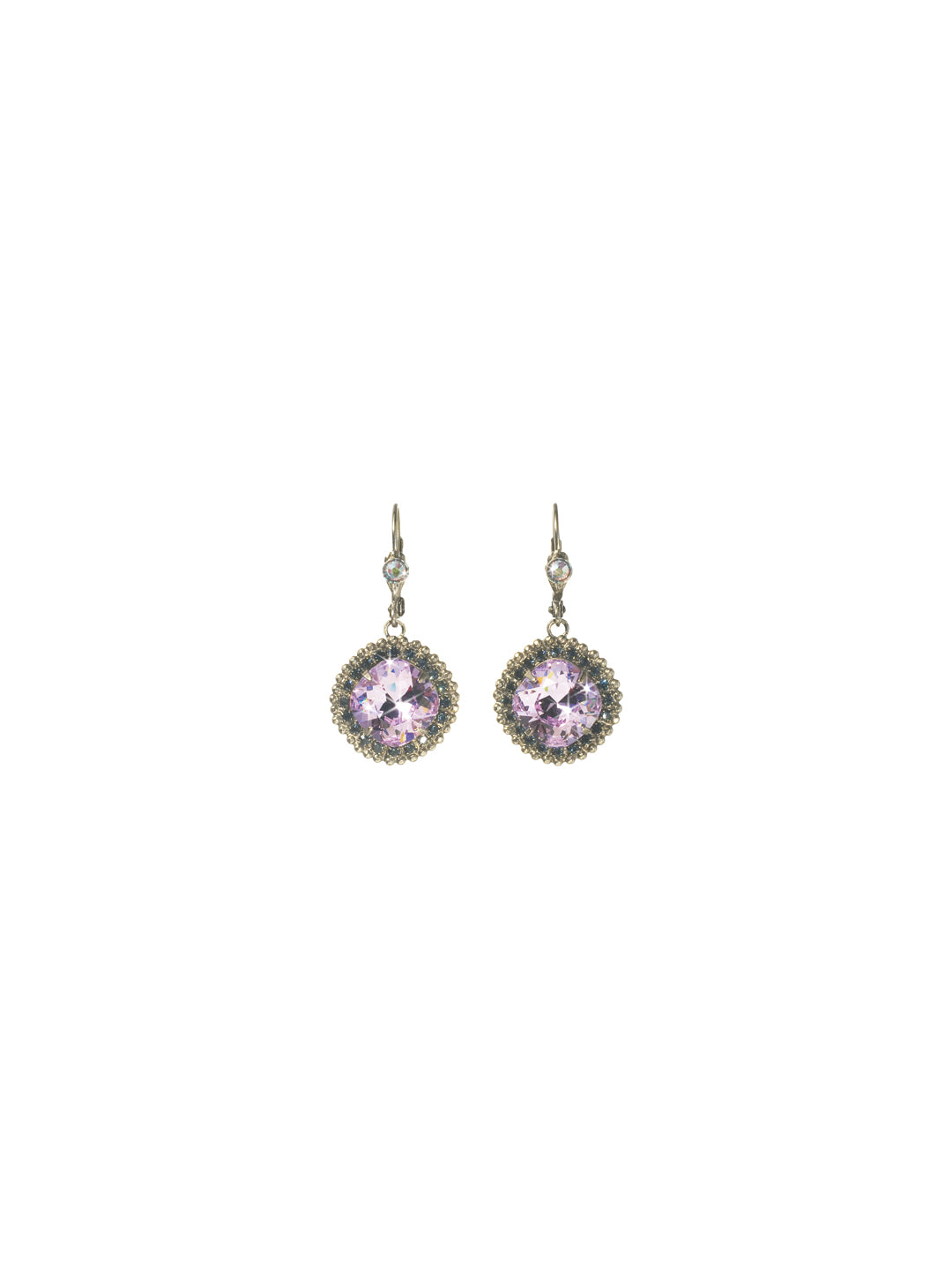 Cushion Cut Drop Dangle Earrings - ECB20ASHY - Behold graceful glamour at its finest. A cushion cut crystal surrounded by round gemstones hangs from a decorative hinge back clasp. From Sorrelli's Hydrangea collection in our Antique Silver-tone finish.