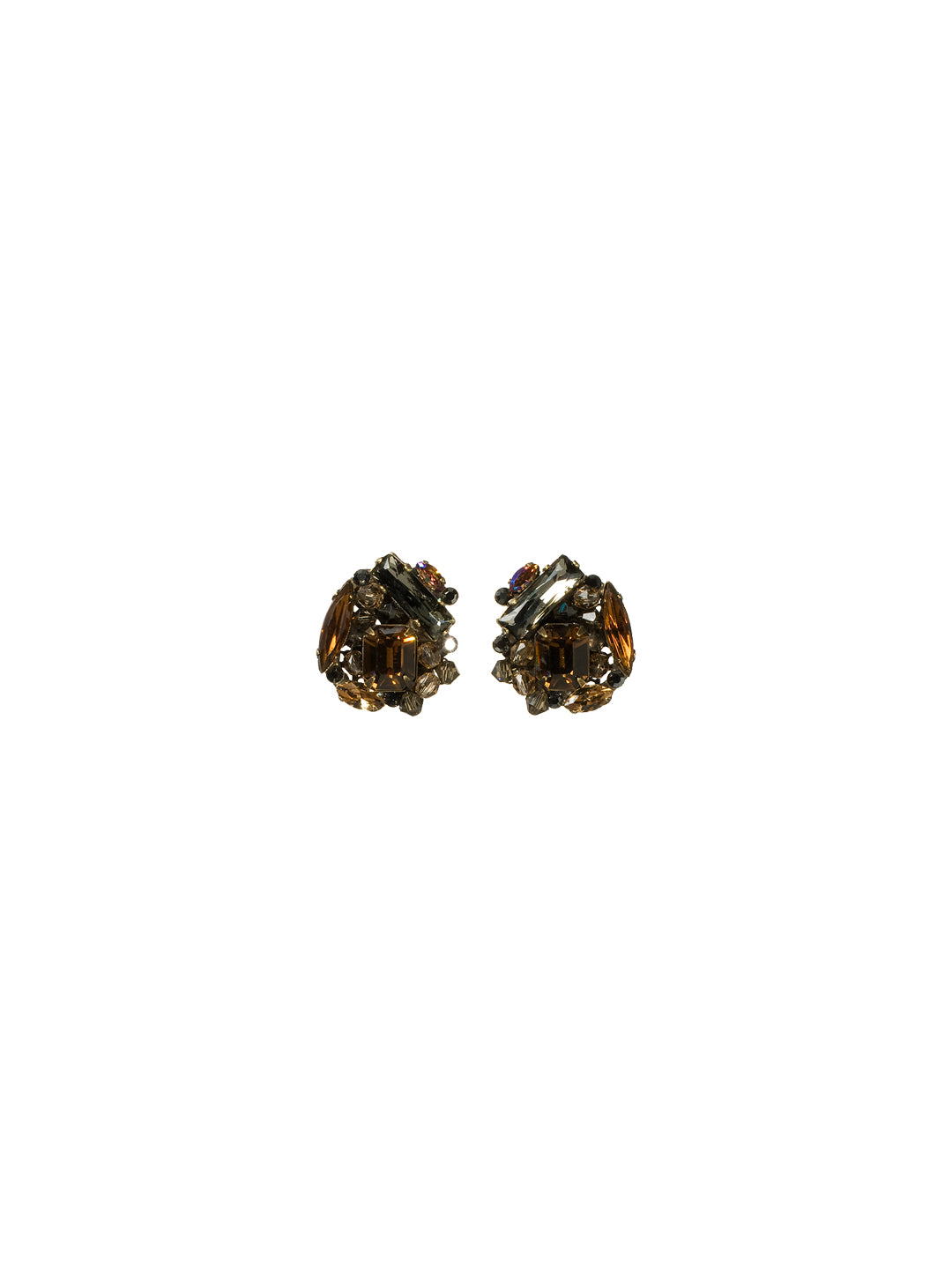 Oversized Crystal Cluster Earring Stud Earrings - ECE14AGCN - A classic Sorrelli style to make a statement or wear everyday. From Sorrelli's City Neutral collection in our Antique Gold-tone finish.