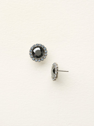 Circular Stud Earring with Rhinestone Edging - ECE20ASIB - A must-have! A circular stone sits at the center of these post backed earrings outlined by a circular crystal border. Truly a staple to any woman's wardrobe.