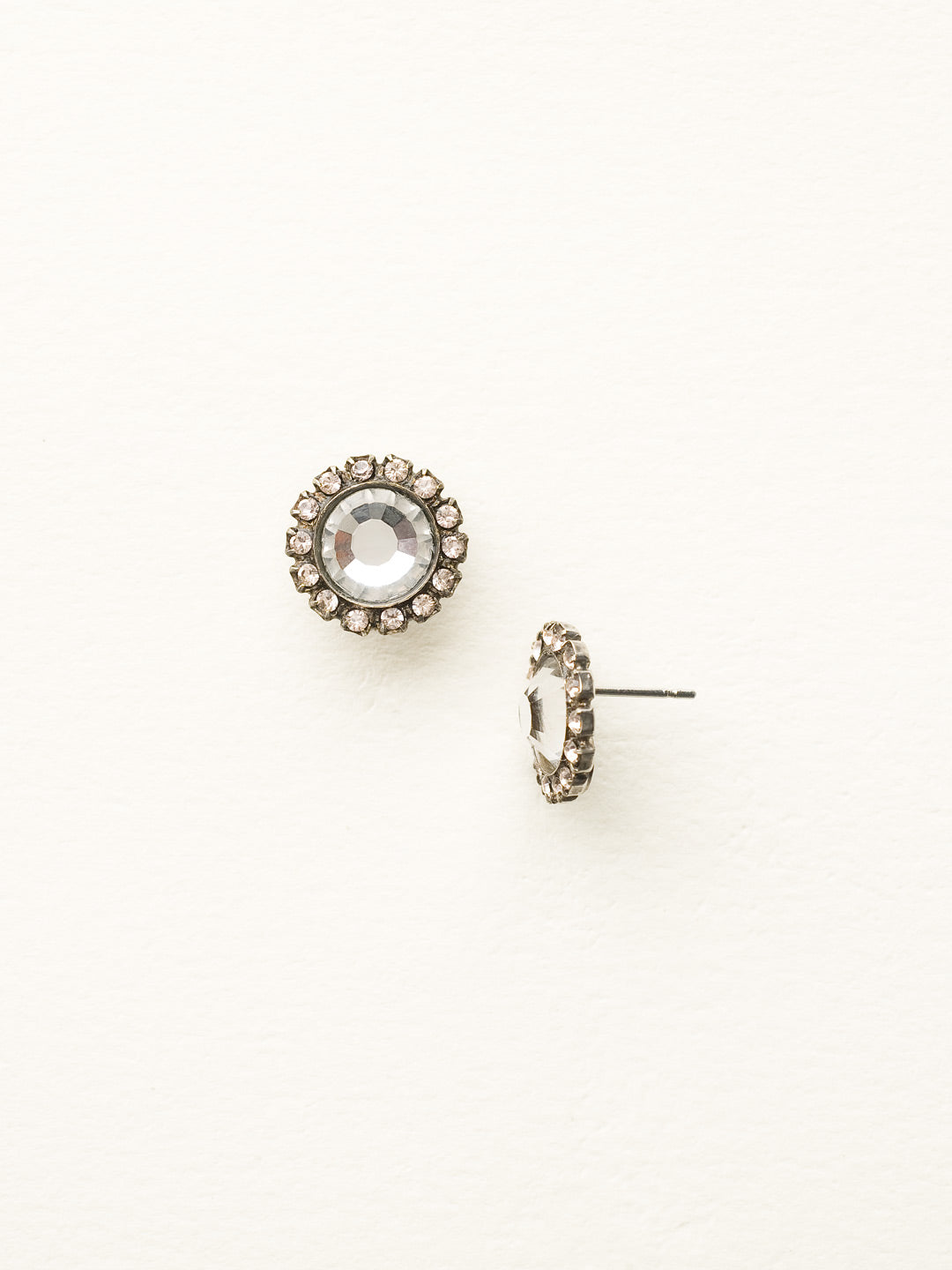 Circular Stud Earring with Rhinestone Edging - ECE20ASSNB - A must-have! A circular stone sits at the center of these post backed earrings outlined by a circular crystal border. Truly a staple to any woman's wardrobe.