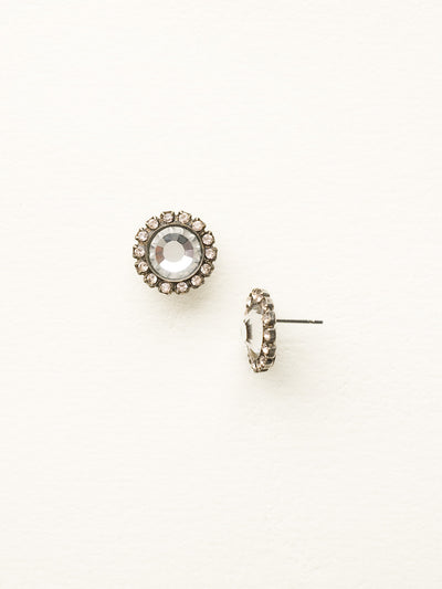 Circular Stud Earring with Rhinestone Edging - ECE20ASSNB - <p>A must-have! A circular stone sits at the center of these post backed earrings outlined by a circular crystal border. Truly a staple to any woman's wardrobe. From Sorrelli's Snow Bunny collection in our Antique Silver-tone finish.</p>