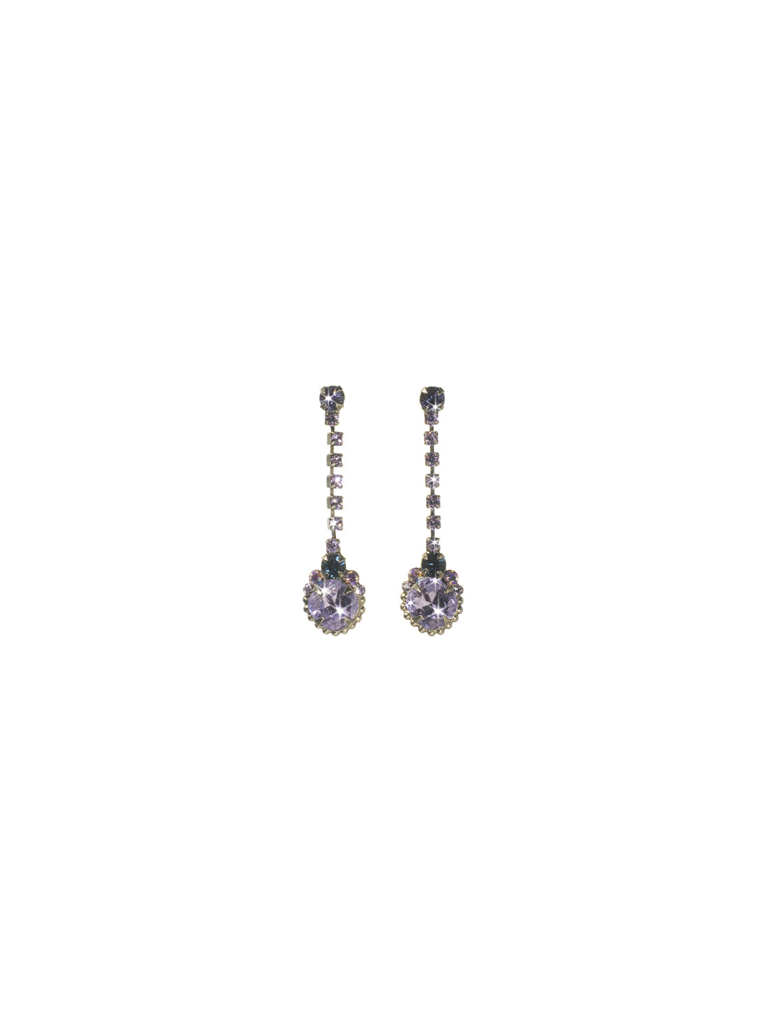 Crystal Strand Earring - ECG3ASHY - Glitter all the way down to your shoulders with these crystal strand earrings. From the post, a crystal chain drops down and is anchored by a large cushion cut stone with crystal clusters at the top of the piece and an antique raised ball edging at the bottom. From Sorrelli's Hydrangea collection in our Antique Silver-tone finish.