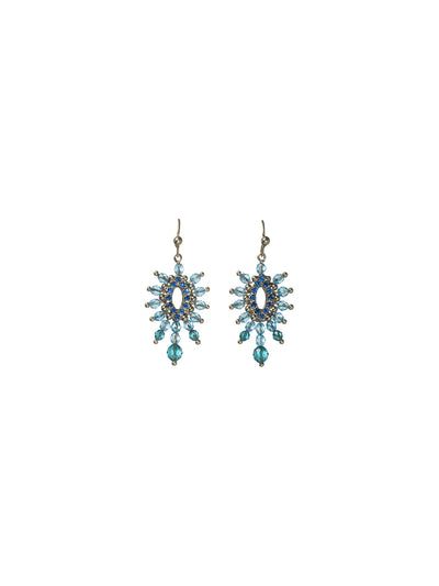 Sunburst Crystal Earring Dangle Earrings - ECG55ASEB - A classic Sorrelli style to make a statement or wear everyday. From Sorrelli's Electric Blue collection in our Antique Silver-tone finish.