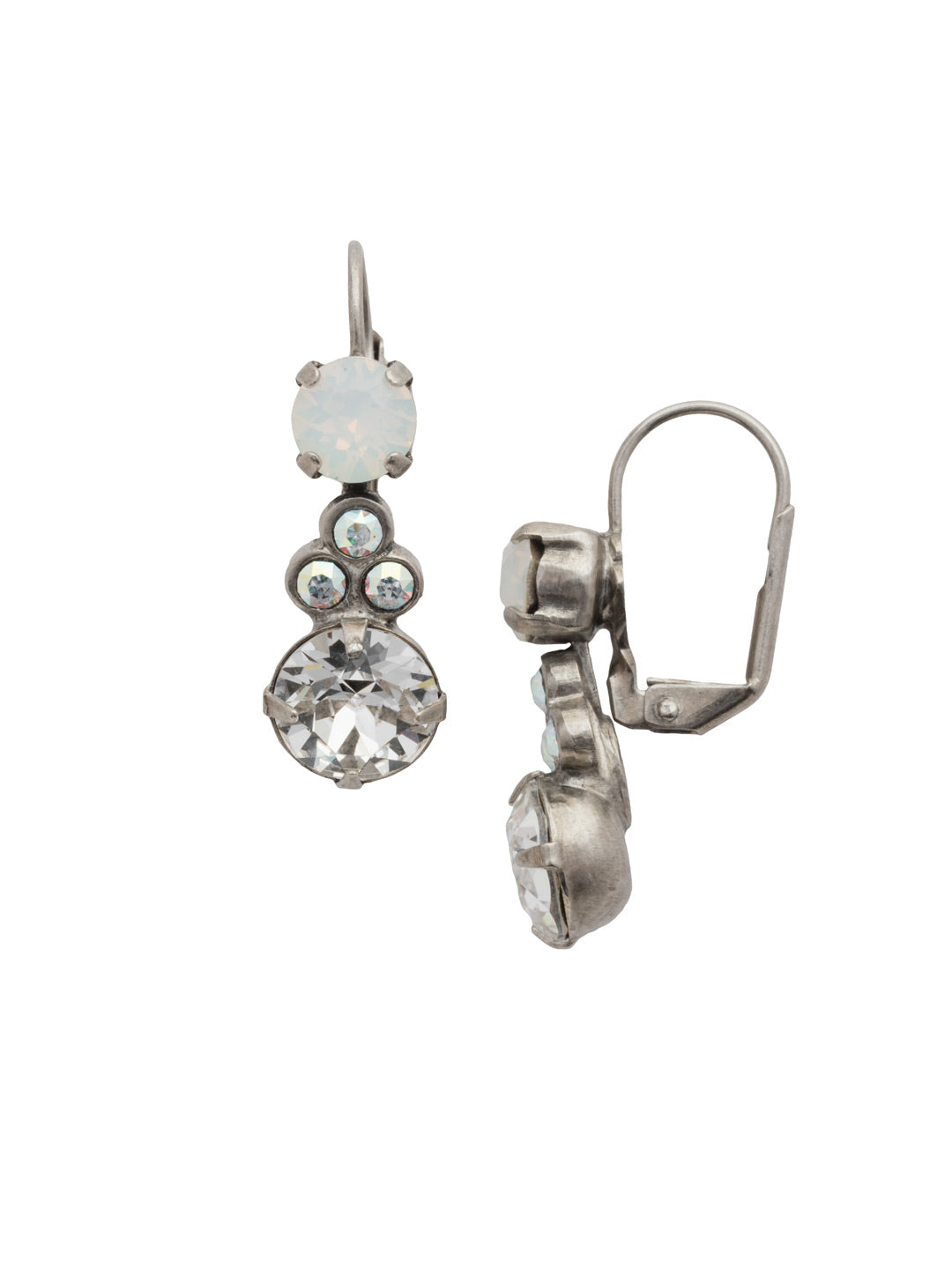 Clustered Circular Crystal Drop Dangle Earrings - ECJ14ASWBR - A cluster of round crystals sit between two larger gemstones in these delicate french wire earrings. From Sorrelli's White Bridal collection in our Antique Silver-tone finish.