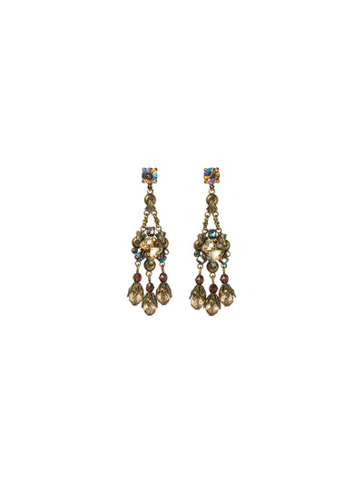 Globe Chandelier Earring Post Earrings - ECJ54AGTAP - Three delicate glass globes hang from an central, ornately designed facet. From Sorrelli's Tapestry collection in our Antique Gold-tone finish.
