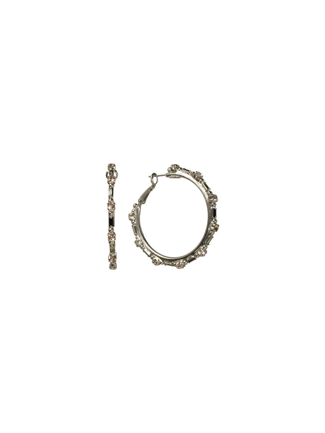 Single Space Hoop Earring Hoop Earrings - ECK35ASFB - A stunning classic, this design spotlights round and baguette stones set off by metal detailing on a hoop. From Sorrelli's French Blush collection in our Antique Silver-tone finish.