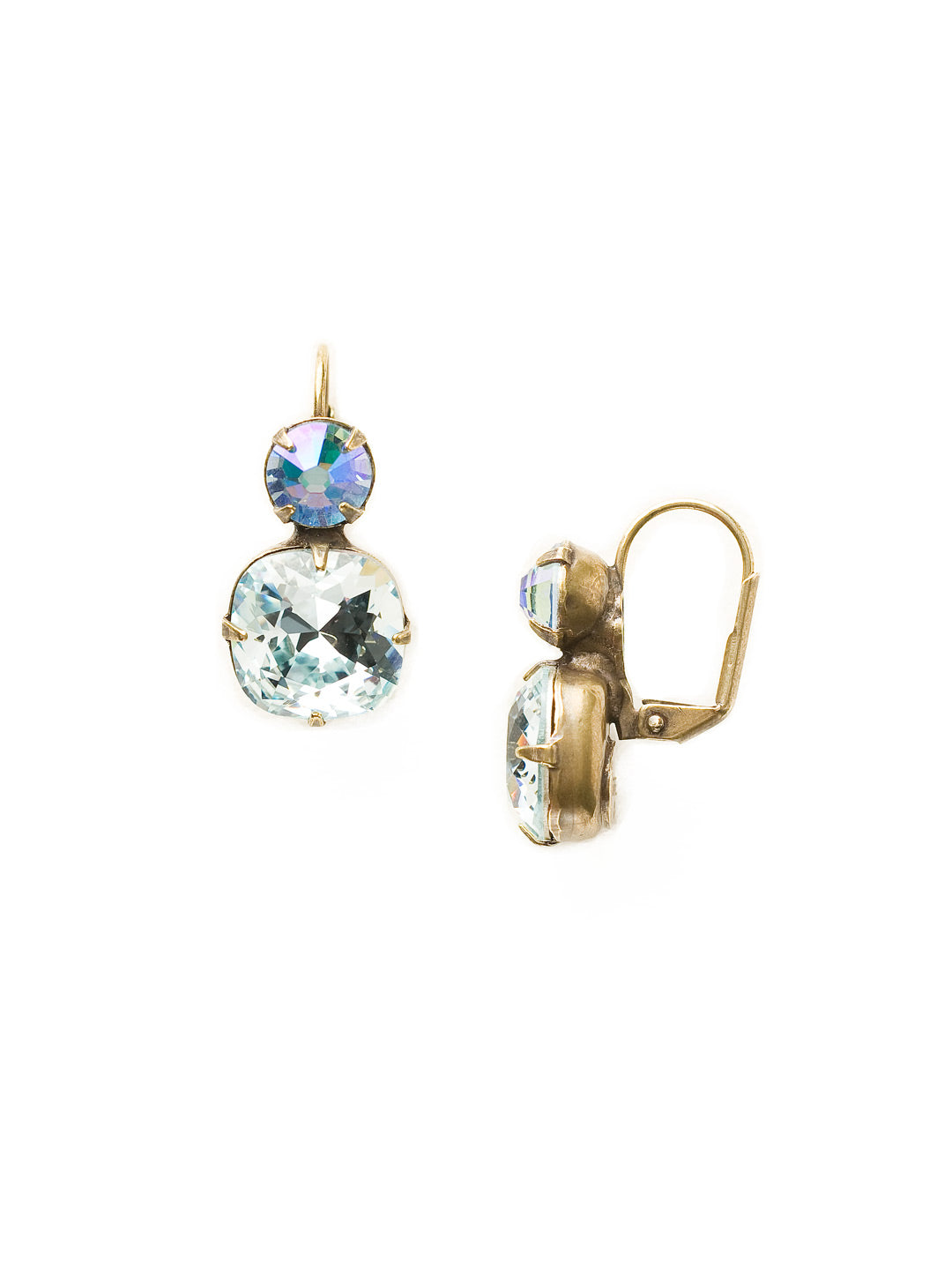 On The Edge Dangle Earrings - ECL4AGLAQ - <p>It's simple - round and cushion cut crystals on a french wire earring. These earrings go with anything! You can rest easy knowing you have the perfect go-to pair of earrings in your jewelry box. From Sorrelli's Light Aqua collection in our Antique Gold-tone finish.</p>